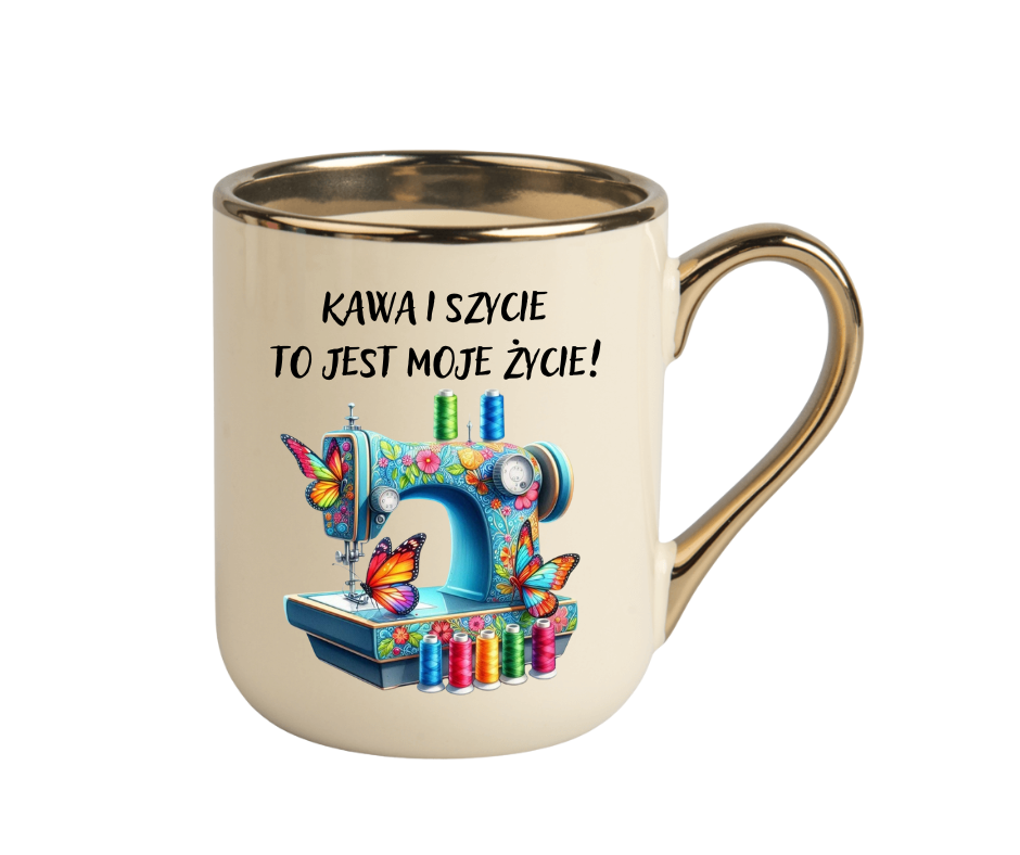 KUBEK ELEGANT COFFE 330ml DLA KRAWCOWEJ "KAWA I SZYCIE..." - obrazek 3