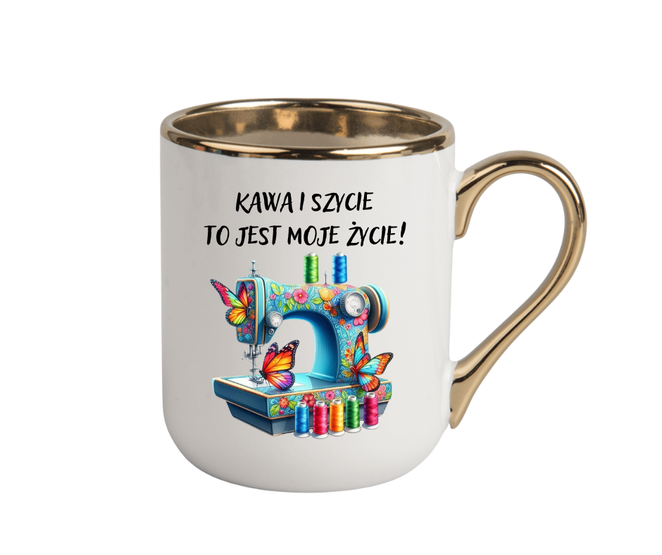 KUBEK ELEGANT COFFE 330ml DLA KRAWCOWEJ "KAWA I SZYCIE..." - obrazek 2