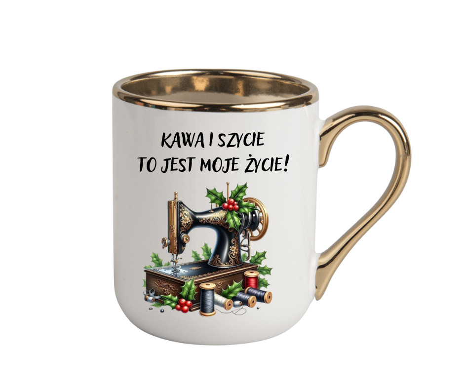 KUBEK ELEGANT COFFE 330ml DLA KRAWCOWEJ "KAWA I SZYCIE..."