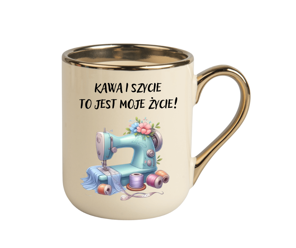 KUBEK ELEGANT COFFE 330ml DLA KRAWCOWEJ "KAWA I SZYCIE..." - obrazek 4