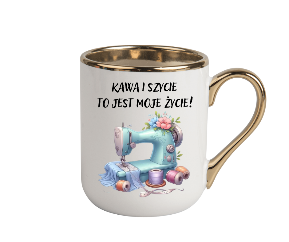 KUBEK ELEGANT COFFE 330ml DLA KRAWCOWEJ "KAWA I SZYCIE..." - obrazek 5