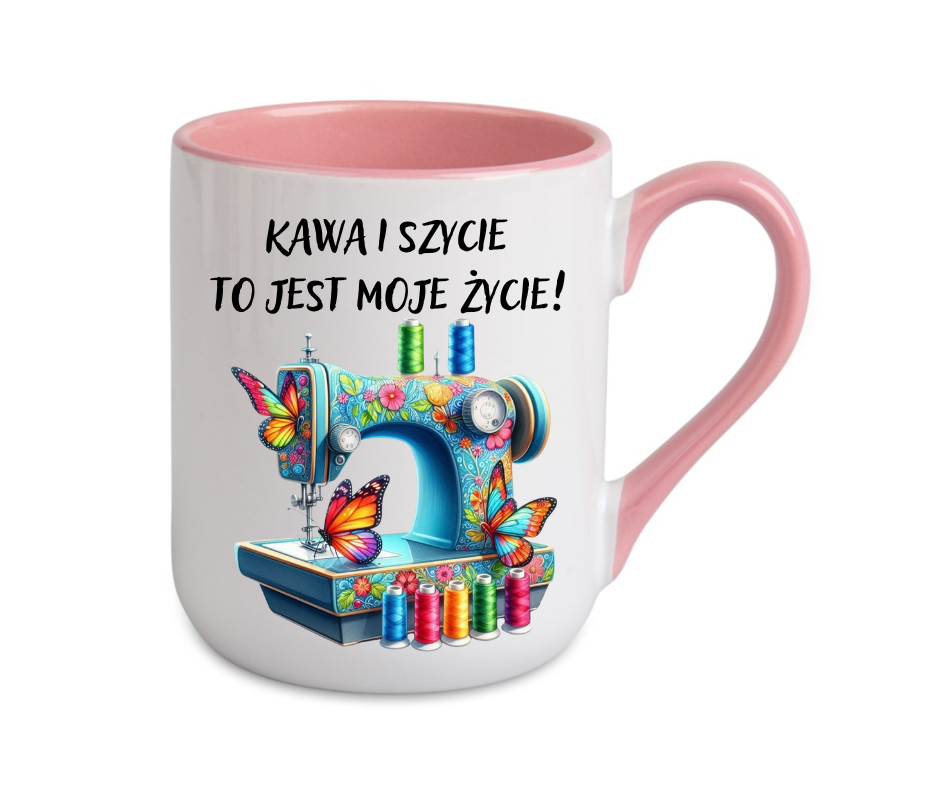 KUBEK ELEGANT COFFE 330ml DLA KRAWCOWEJ "KAWA I SZYCIE..."
