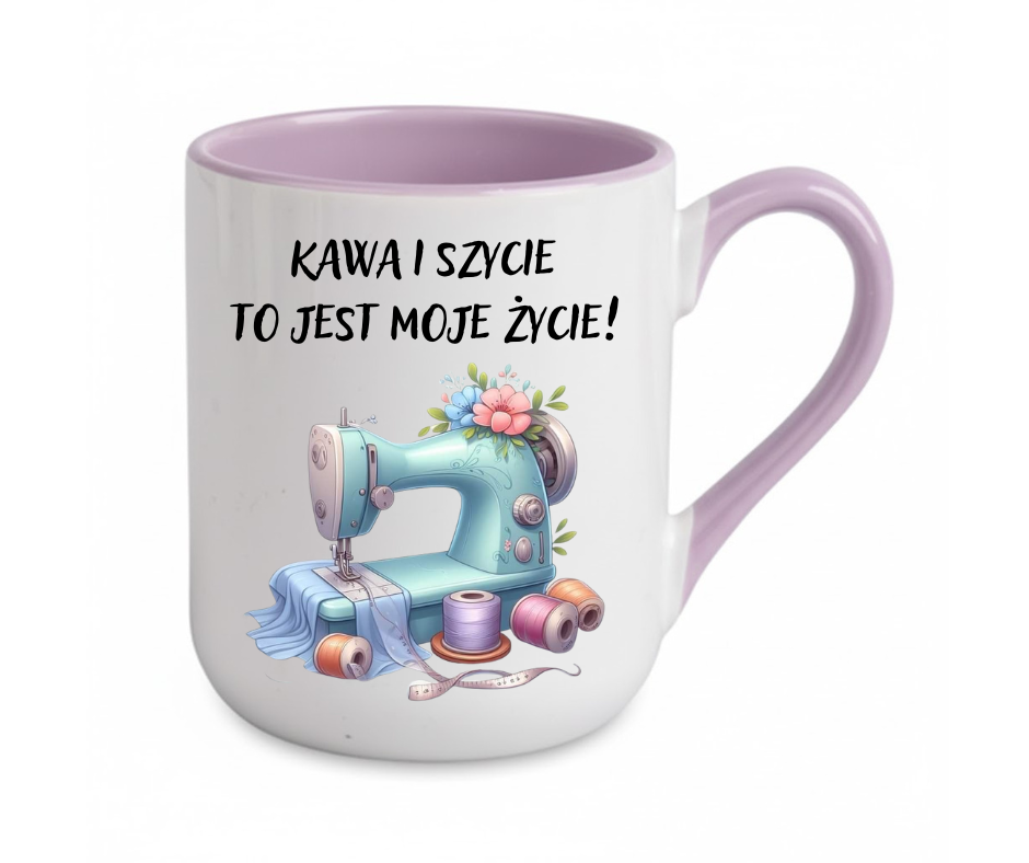KUBEK ELEGANT COFFE 330ml DLA KRAWCOWEJ "KAWA I SZYCIE..."