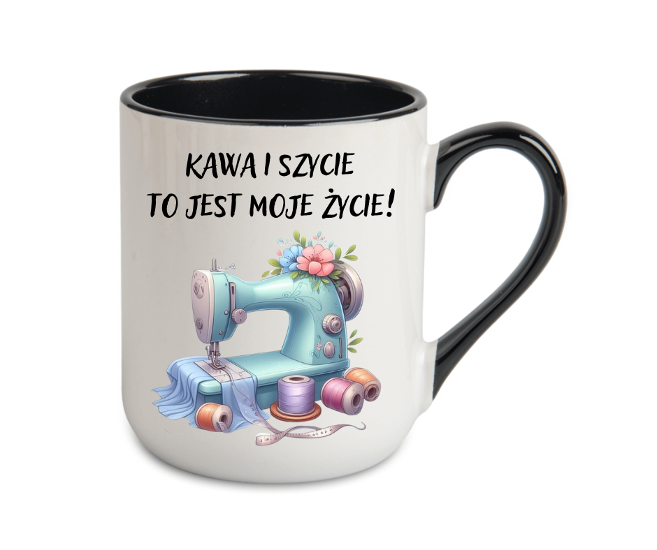 KUBEK ELEGANT COFFE 330ml DLA KRAWCOWEJ "KAWA I SZYCIE..." - obrazek 3