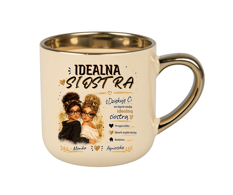 KUBEK MEGA ELEGANT 400ml „Idealna Siostra” – personalizowany prezent