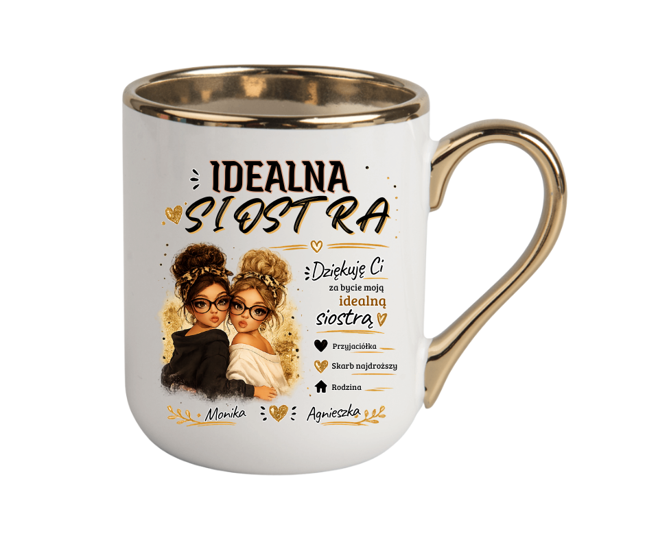 KUBEK COFFE / ELEGANT 330ml „Idealna Siostra” – personalizowany prezent - obrazek 4