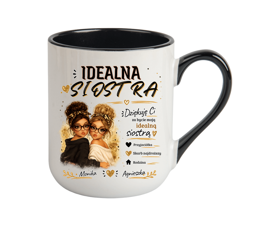 KUBEK COFFE / ELEGANT 330ml „Idealna Siostra” – personalizowany prezent - obrazek 3