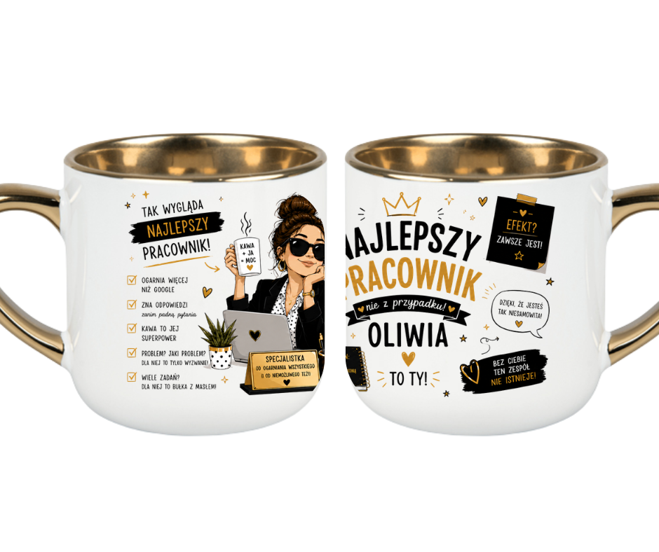 KUBEK MEGA ELEGANT 400ml NAJLEPSZY PRACOWNIK +IMIĘ OGÓLNY PREZENT PERSONALIZACJA